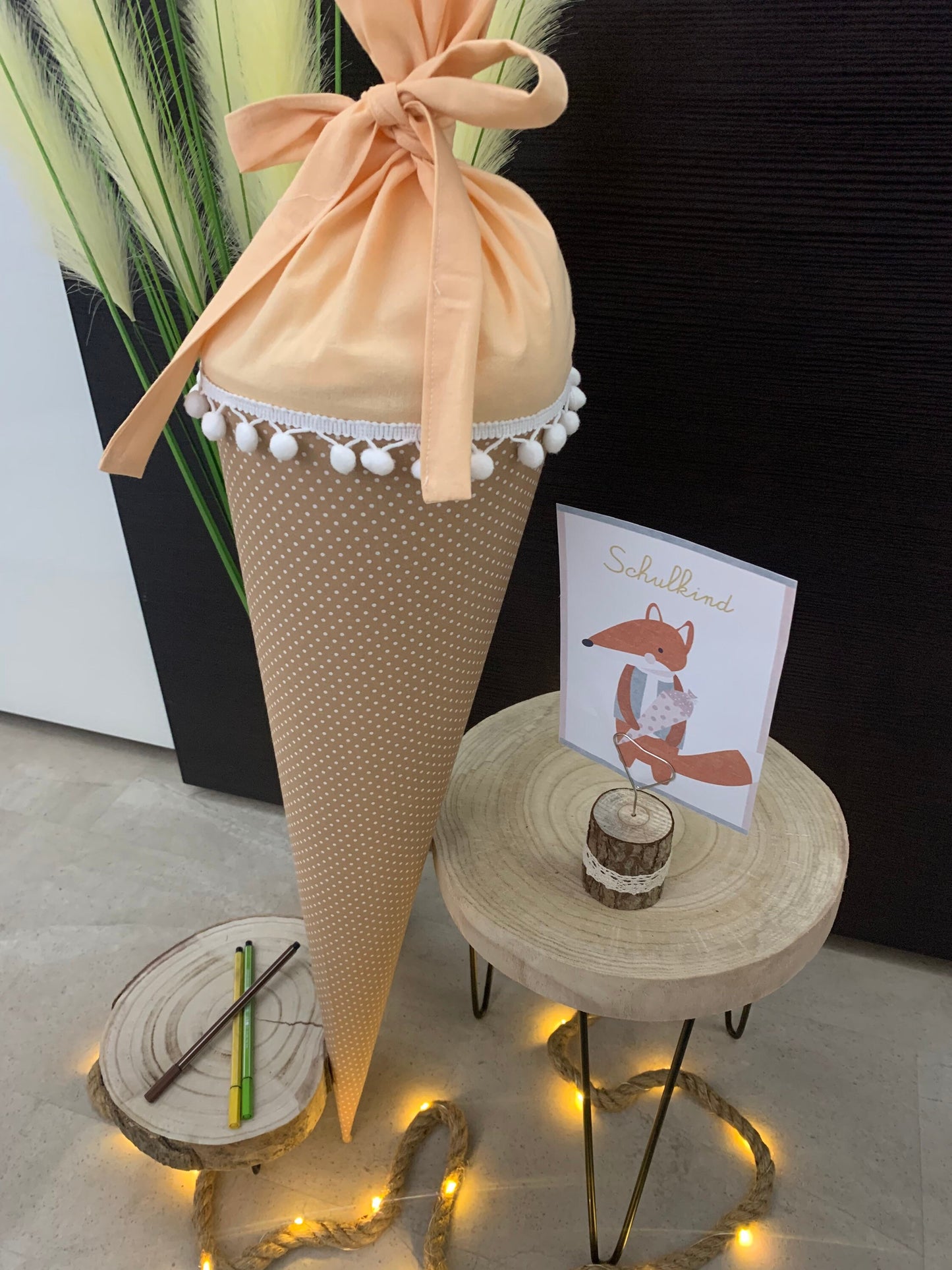 Schultüte Zuckertüte Einschulung Groß 70cm Handmade / Punkte beige