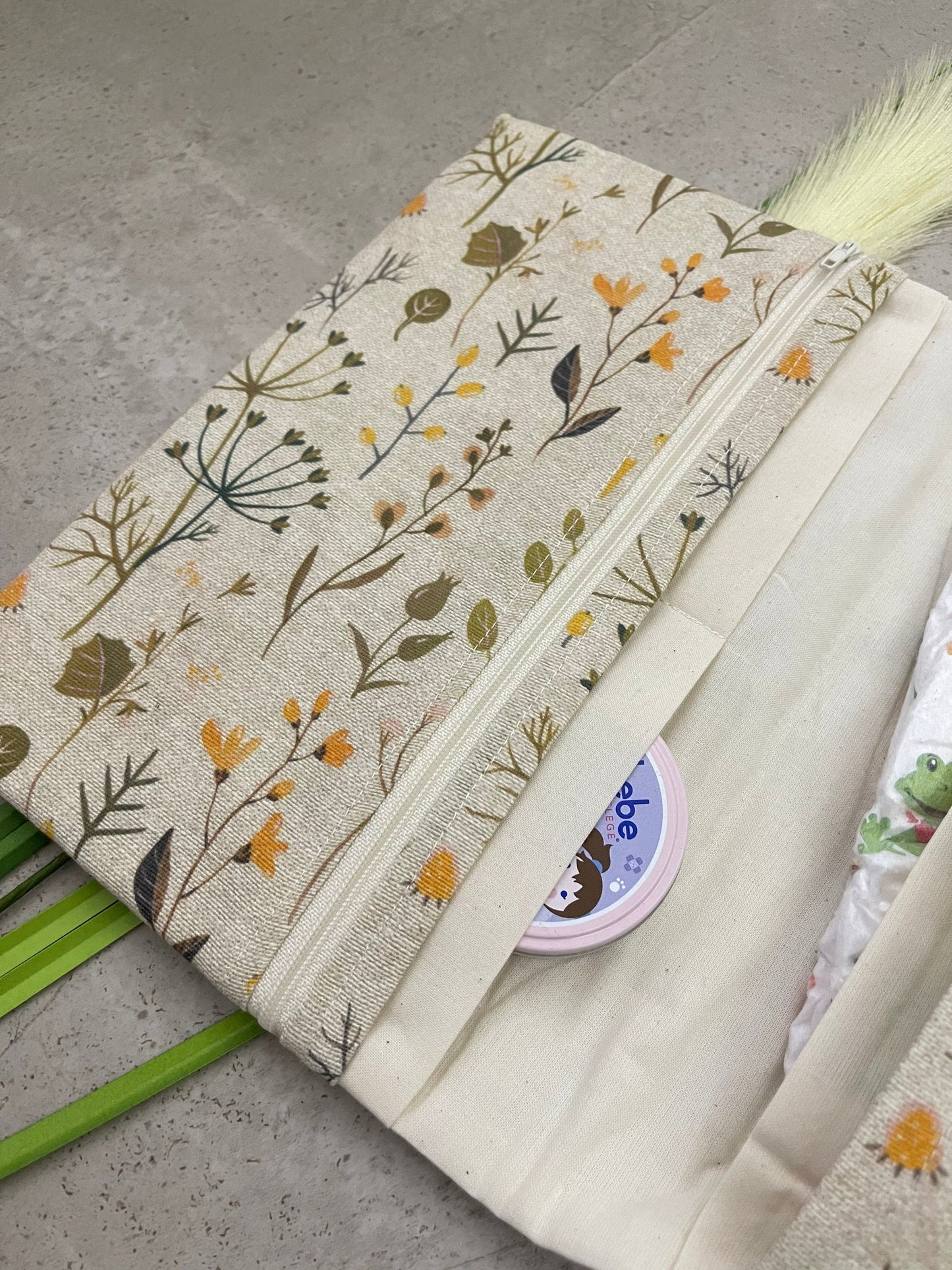 Wickeltasche Windeltasche Baby - Loneta Natur Blumen