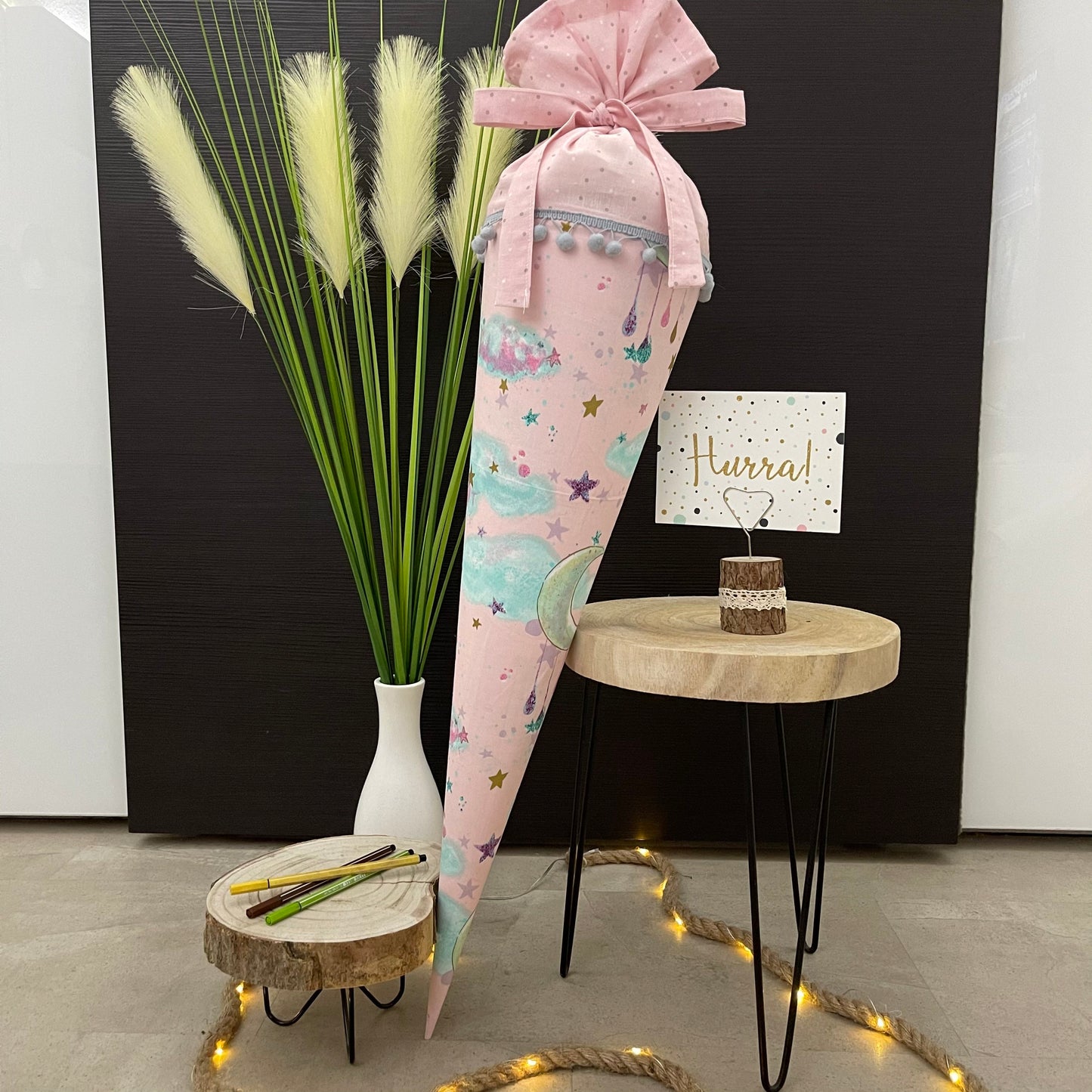 Schultüte Zuckertüte Einschulung Groß 70cm Handmade / Mond und Sterne Rosa Gold