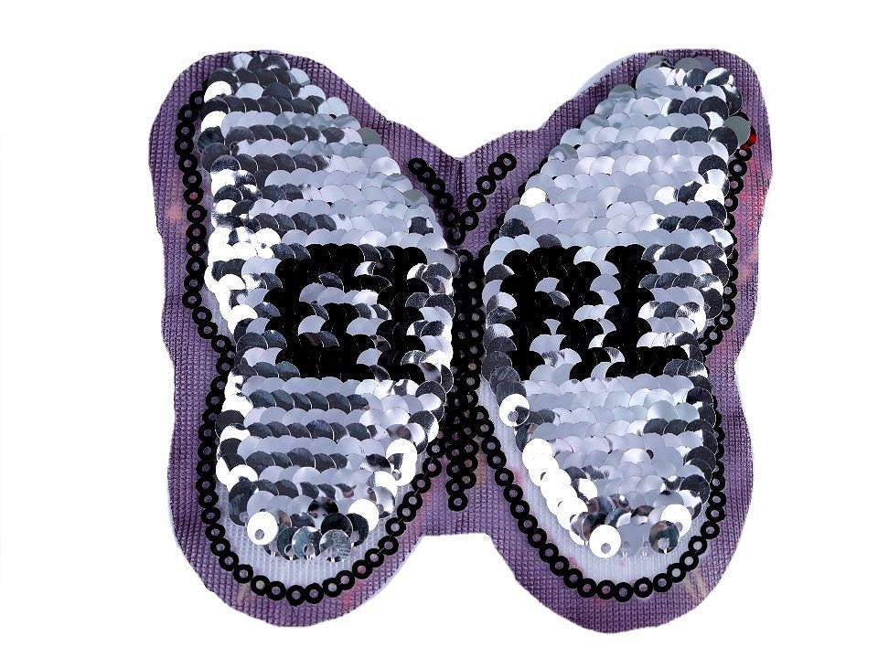 Aufnäher Schmetterling mit Wendepailetten hellviolett blau