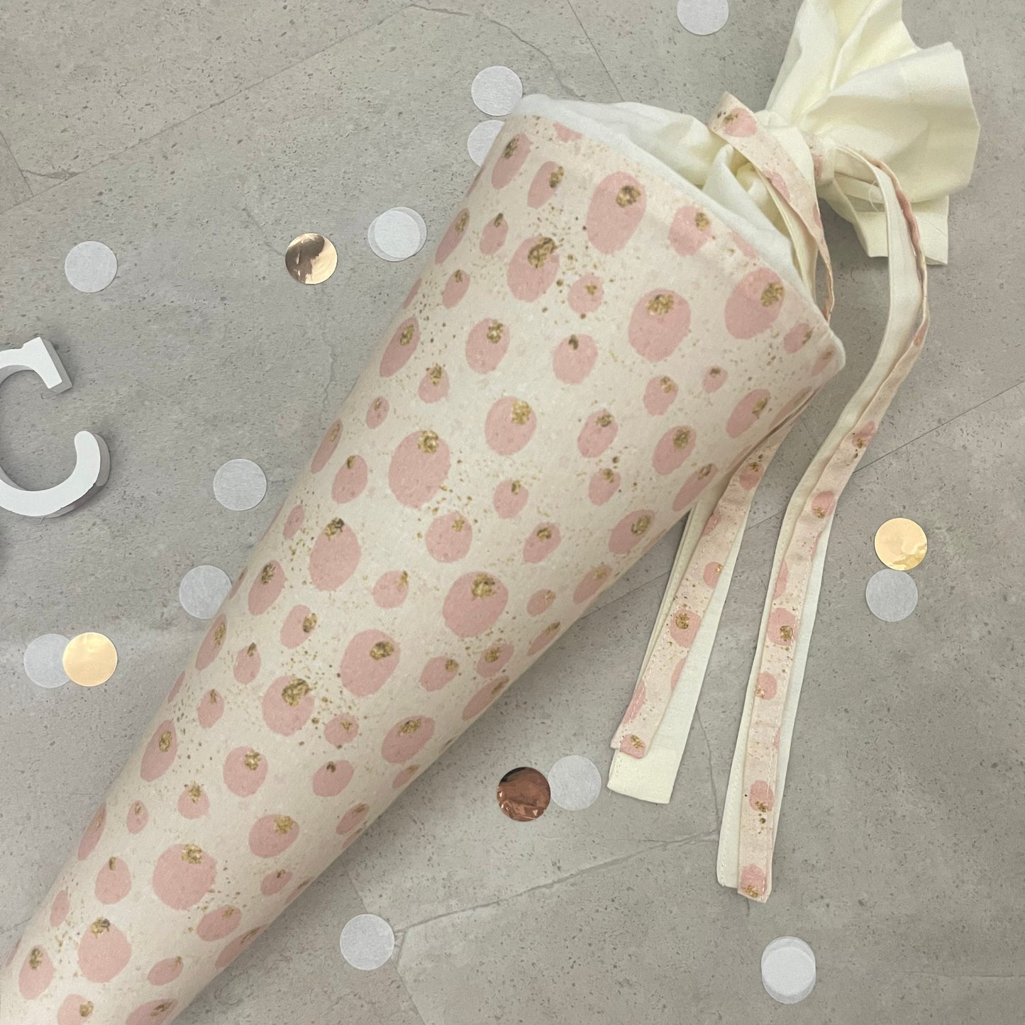 Schultüte Zuckertüte Einschulung Groß 70cm Handmade / Punkte mit Goldakzenten