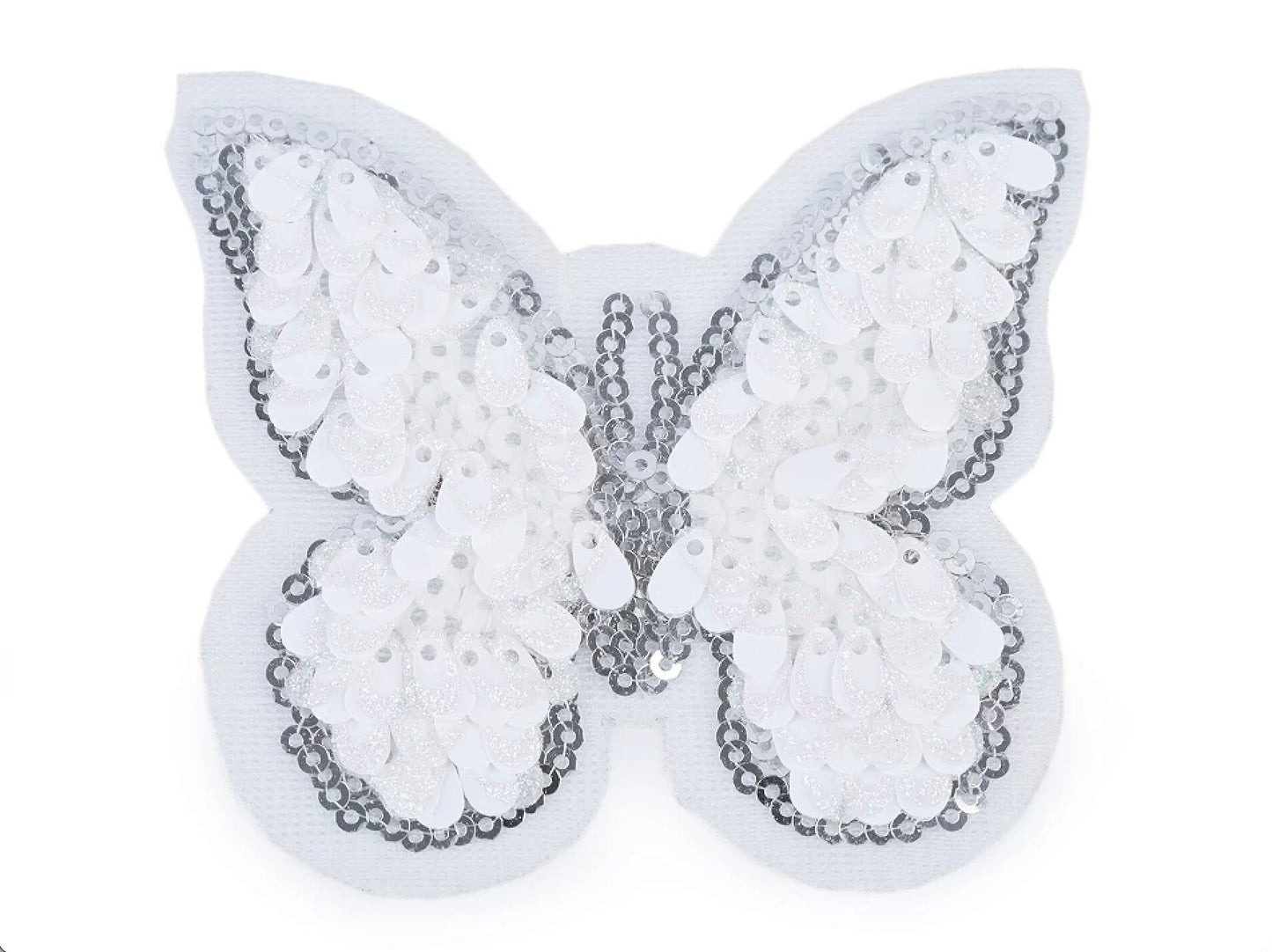 Aufbügler Aufnäher Applikation I Schmetterling mit Pailletten weiß