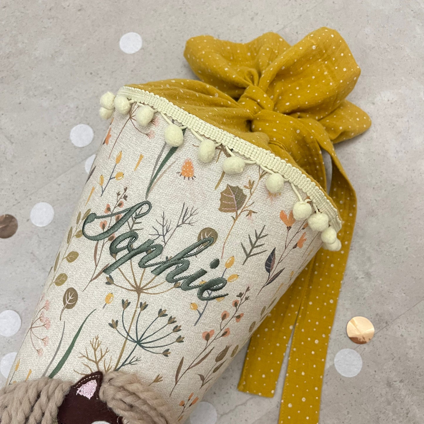 85cm Schultüte Stoff Zuckertüte Einschulung Handmade - Pferd Stoff Blumen