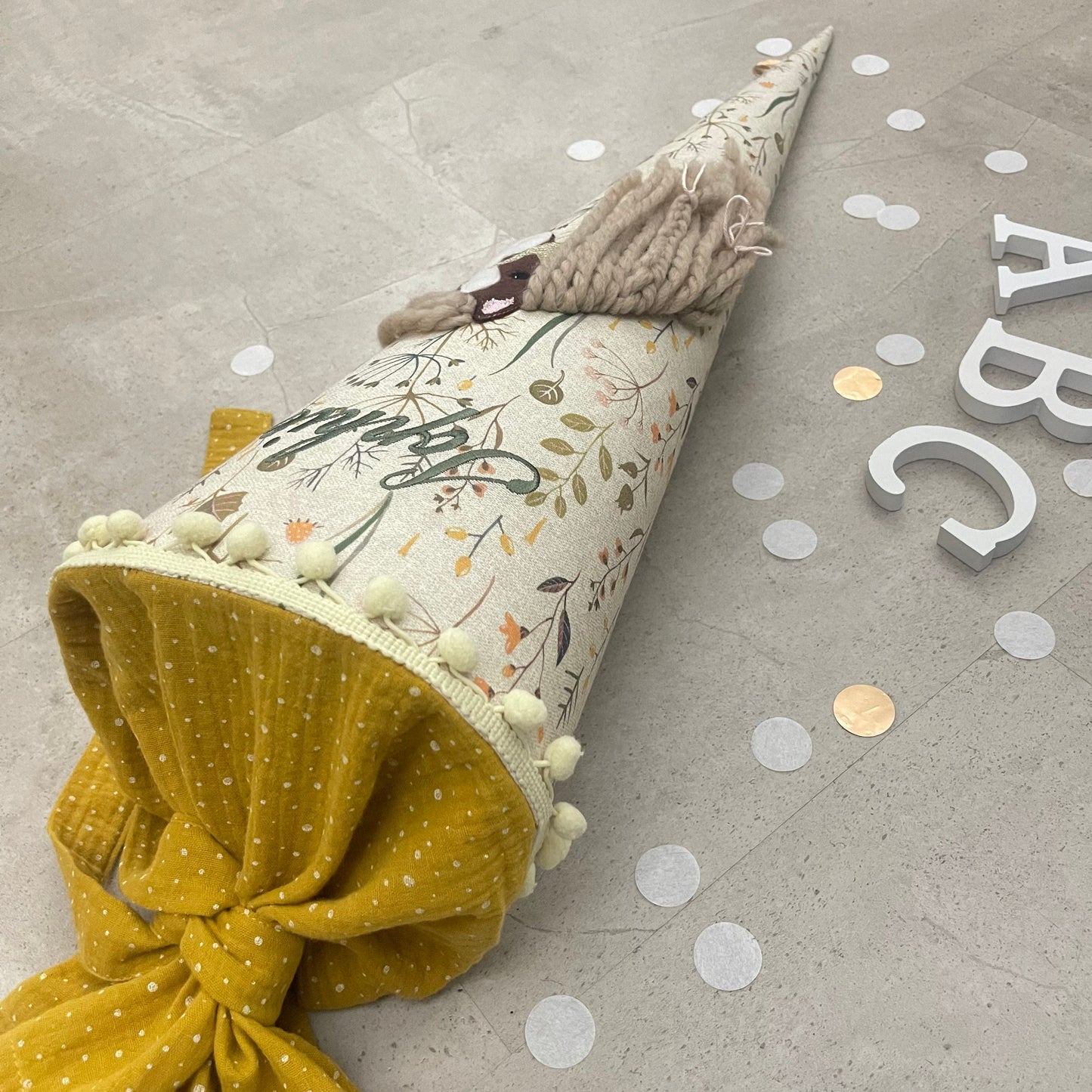 85cm Schultüte Stoff Zuckertüte Einschulung Handmade - Pferd Stoff Blumen