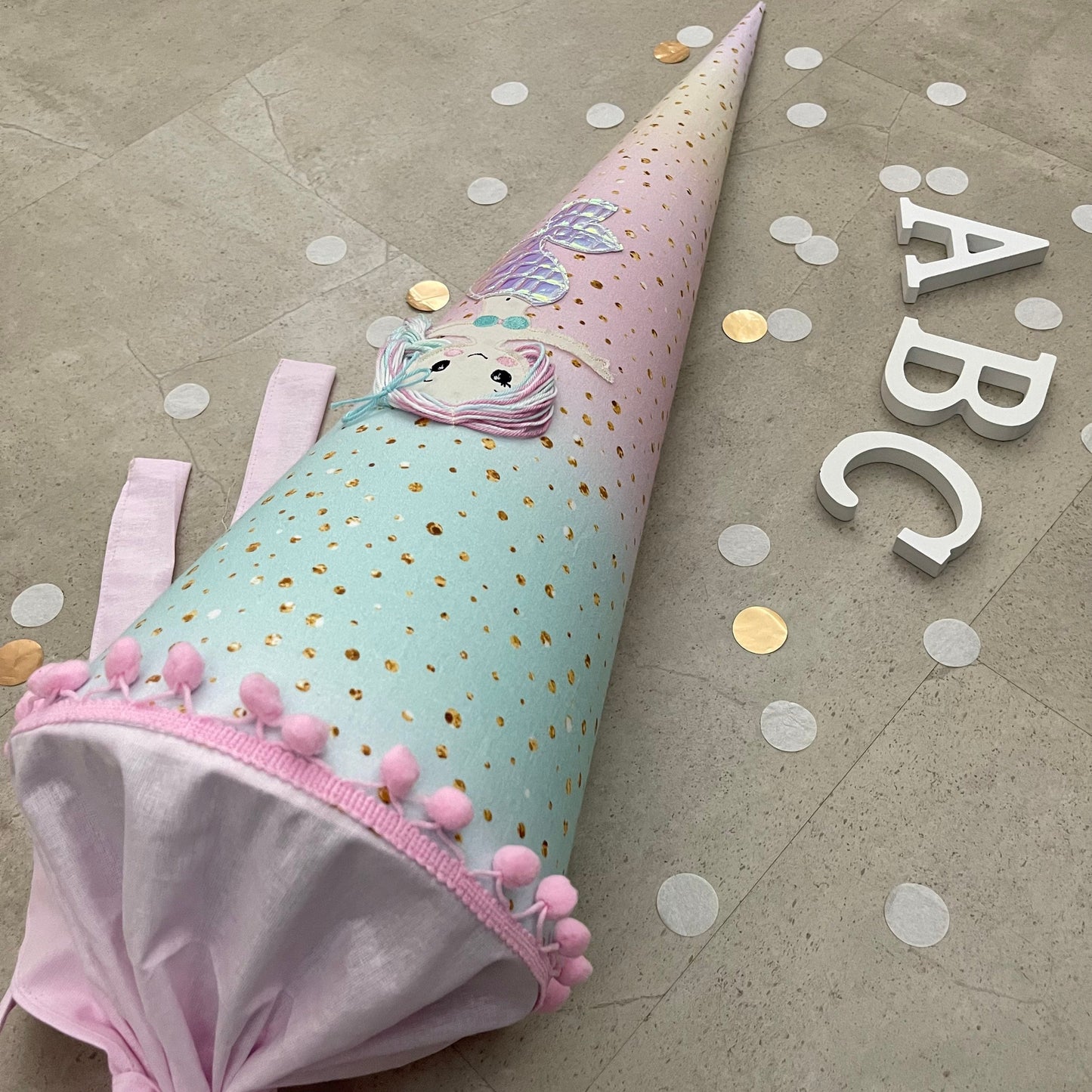 85cm Schultüte Stoff Zuckertüte Einschulung Handmade - Meerjungfrau multicolor