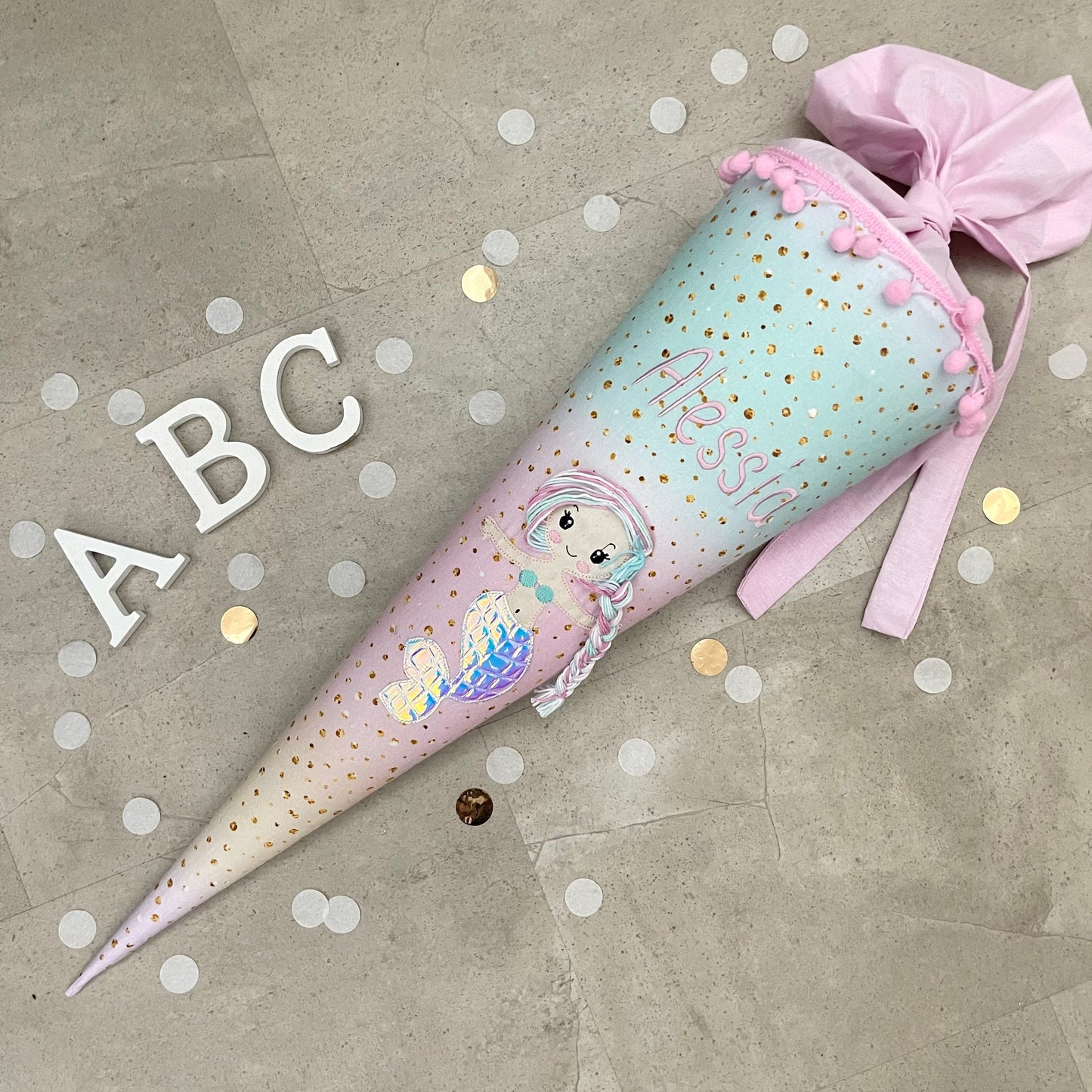 85cm Schultüte Stoff Zuckertüte Einschulung Handmade - Meerjungfrau multicolor