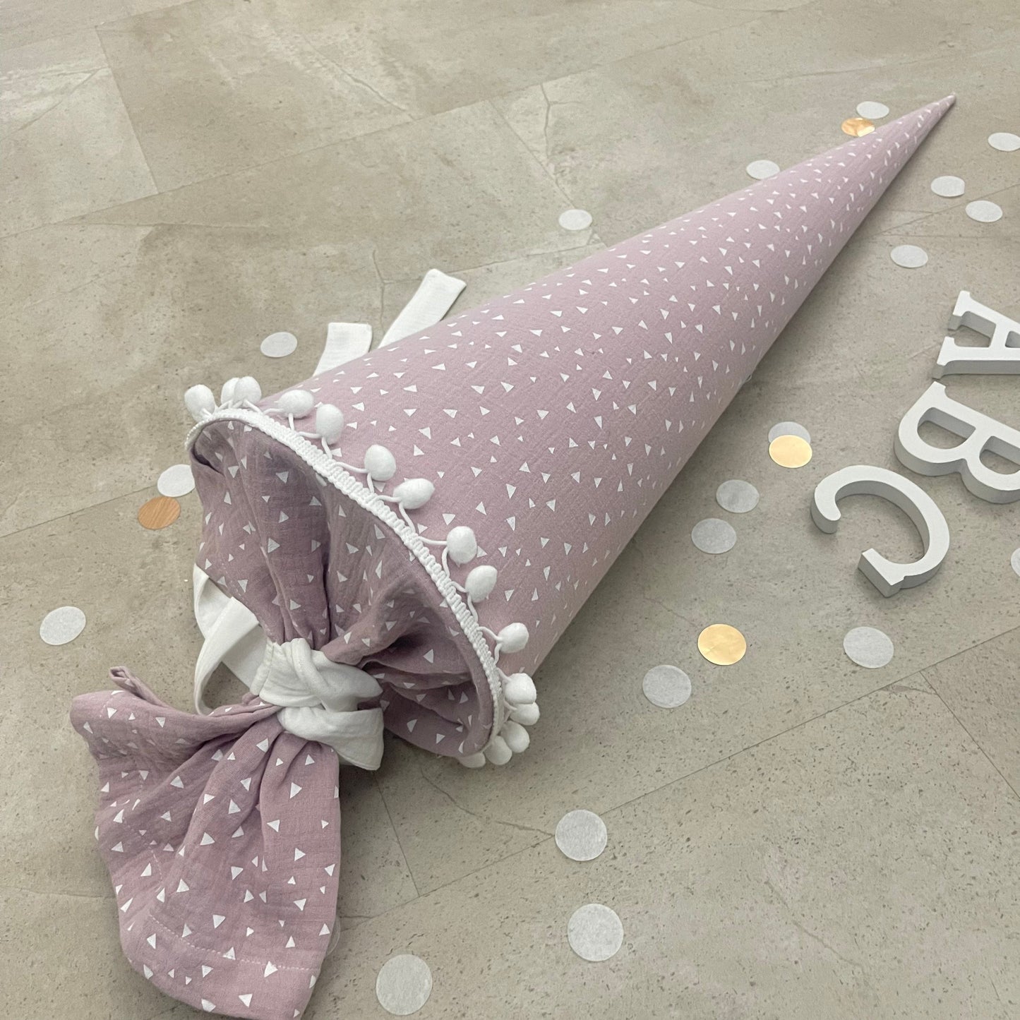 Schultüte Zuckertüte Einschulung Groß 70cm Handmade / Musselin Dreiecke