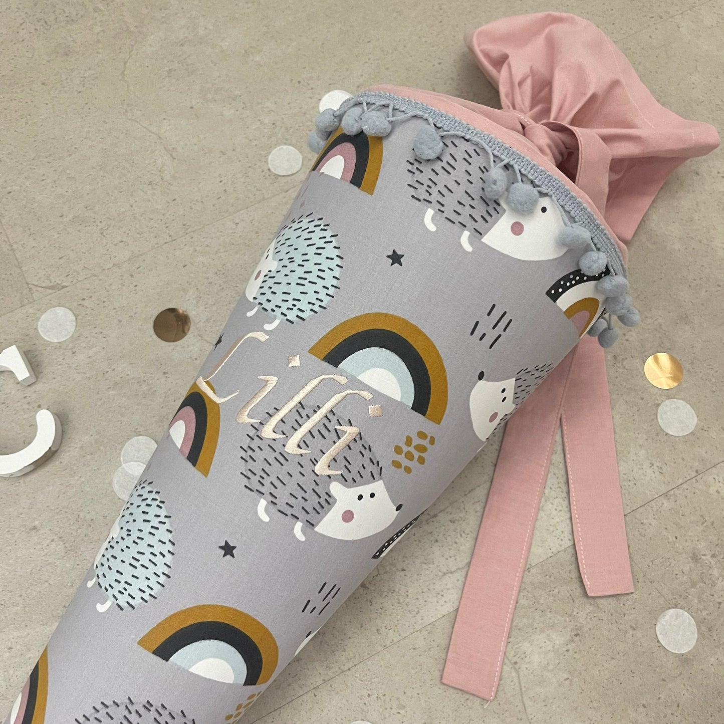 Schultüte Zuckertüte Einschulung Groß 70cm Handmade / Igel und Regenbogen