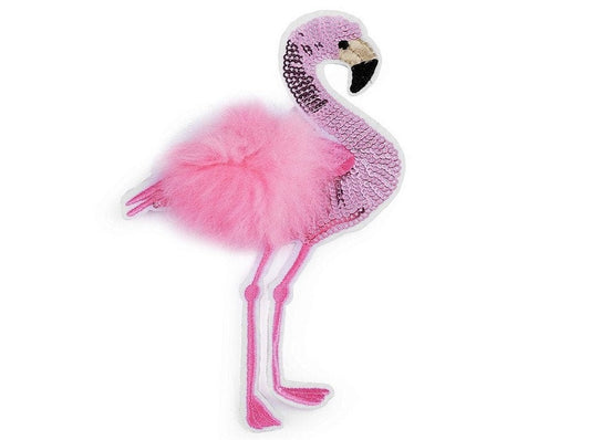 Aufnäher - Flamingo Pailletten und Fell in Pink/Rosa