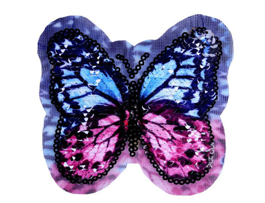 Aufnäher Schmetterling mit Wendepailetten hellviolett blau