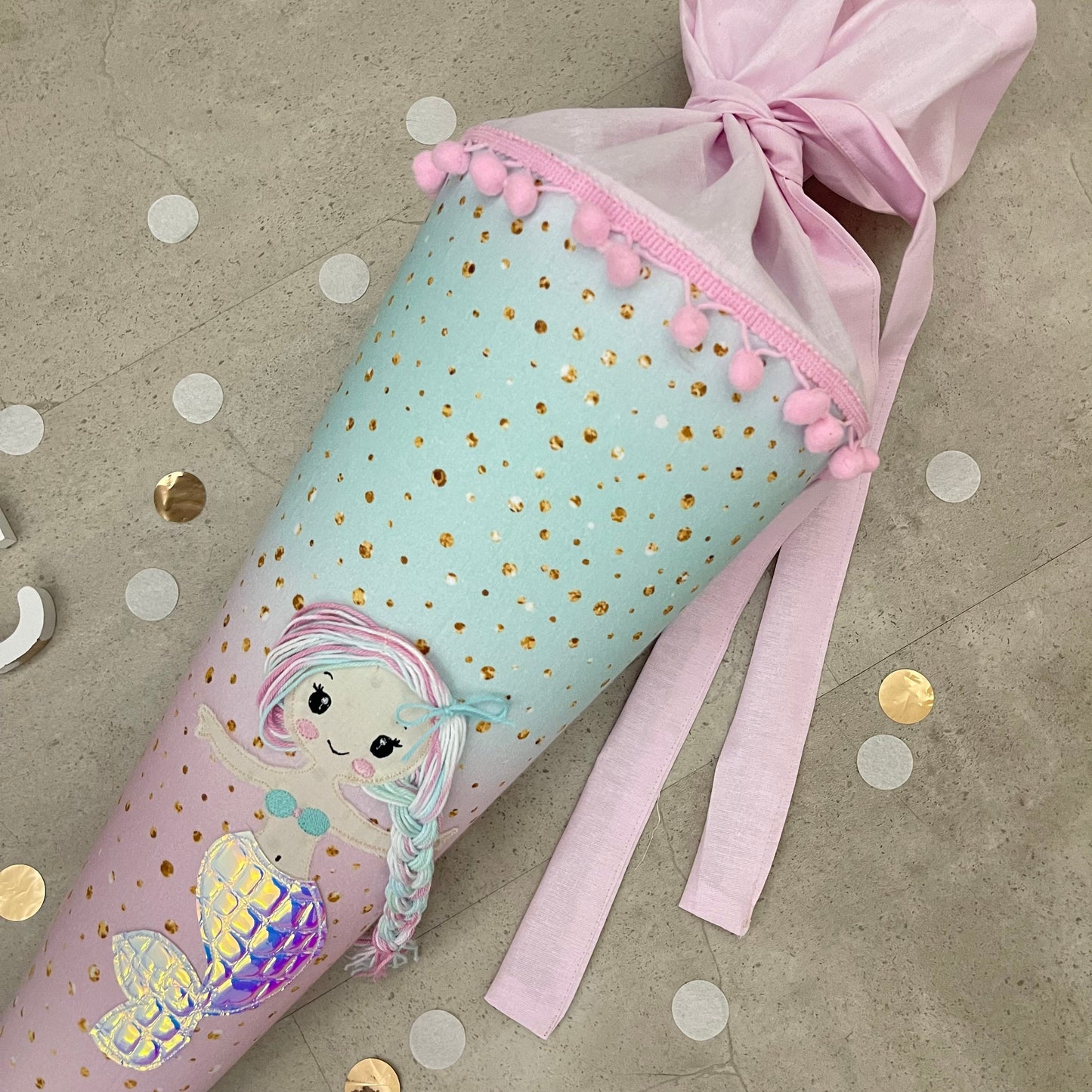 85cm Schultüte Stoff Zuckertüte Einschulung Handmade - Meerjungfrau multicolor