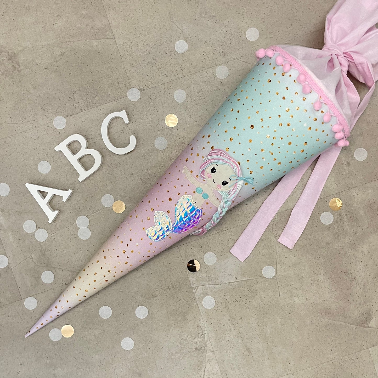 85cm Schultüte Stoff Zuckertüte Einschulung Handmade - Meerjungfrau multicolor