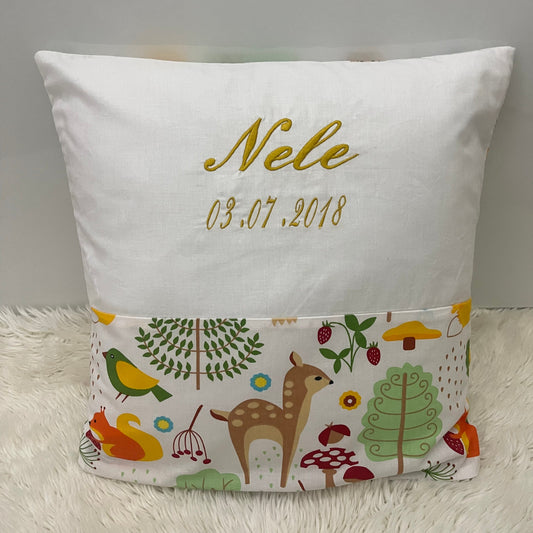 Namenskissen, Kuschelkissen, Personalisierung gestickt | Tier Print