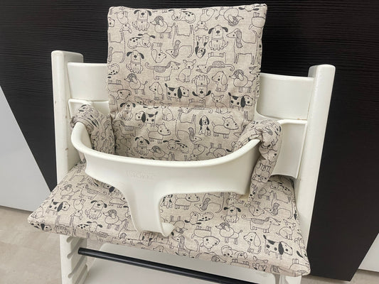 Abwaschbares Tripp Trapp Kissenset für Stokke Hochstuhl - Dogs natur